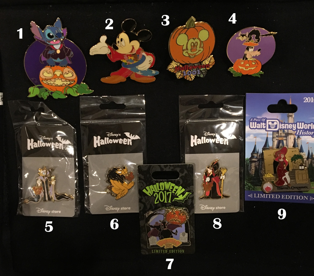 Disney Trading Pin Set Of 7 Pins 2017 Halloween Mickey Minnie Pluto Goofy Donald 
